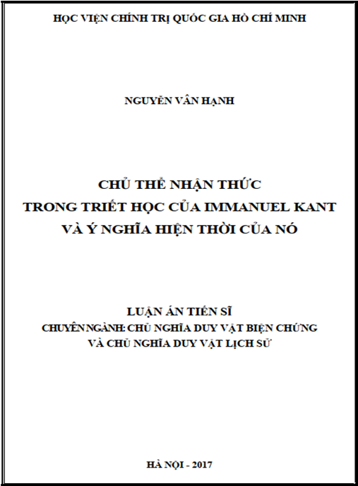 Luận án Chủ thể nhận thức trong triết học của Immanuel Kant và ý nghĩa hiện thời của nó
