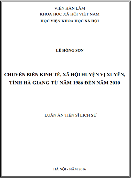 Luận án Chuyển biến kinh tế – xã hội huyện Vị Xuyên – tỉnh Hà Giang từ năm 1986 đến năm 2010