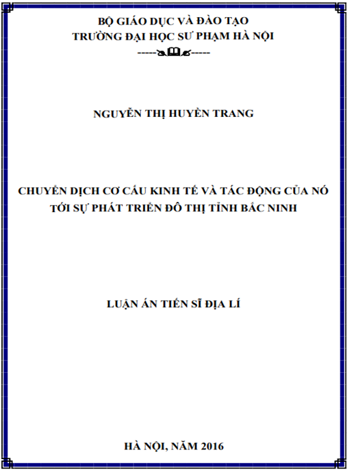 Luận án Chuyển dịch cơ cấu kinh tế và tác động của nó tới sự phát triển đô thị tỉnh Bắc Ninh
