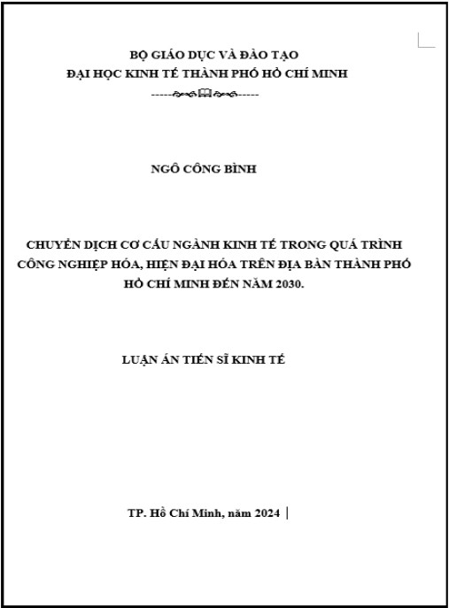 Luận án Chuyển dịch cơ cấu ngành kinh tế trong quá trình công nghiệp hóa, hiện đại hóa trên địa bàn TP. HCM đến năm 2030