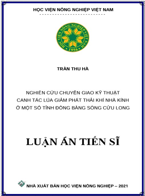 Luận án Chuyển giao kỹ thuật canh tác lúa giảm khí nhà kính ở một số tỉnh Đồng bằng sông Cửu Long