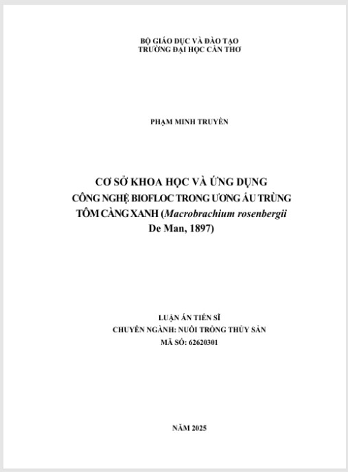 Luận án Cơ Sở Khoa Học Và Ứng Dụng Công Nghệ Biofloc Trong Ương Ấu Trùng Tôm Càng Xanh (Macrobrachium Rosenbergii)