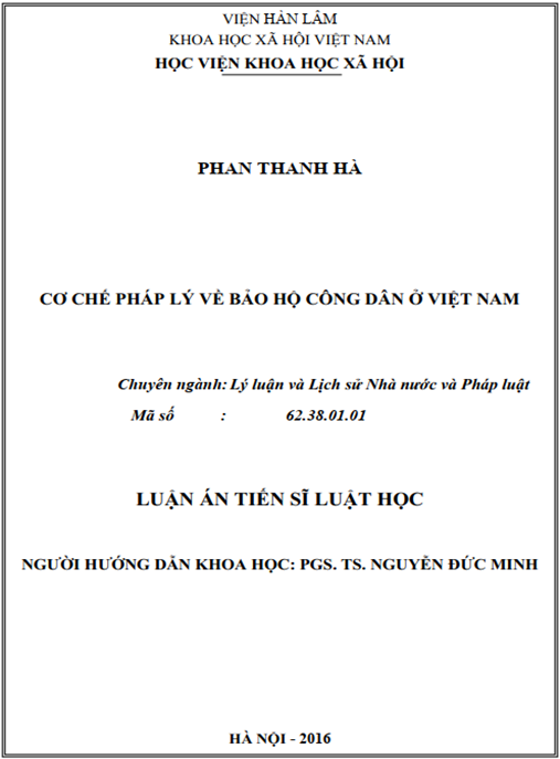 Luận án Cơ chế pháp lý về bảo hộ công dân ở Việt Nam