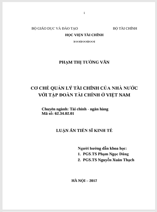 Luận án Cơ chế quản lý tài chính của Nhà nước với Tập đoàn Tài chính ở Việt Nam