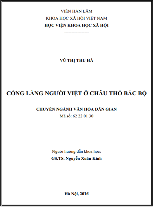 Luận án Cổng làng người Việt ở châu thổ Bắc Bộ