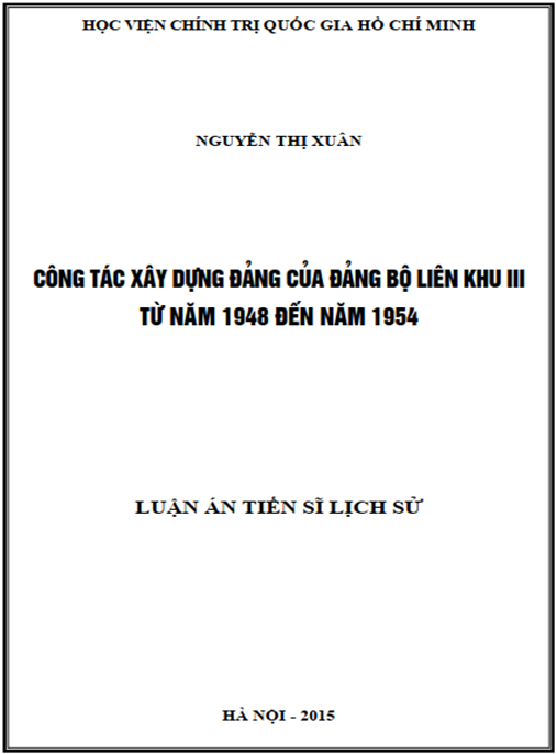 Luận án Công tác xây dựng Đảng của Đảng bộ Liên khu III từ năm 1948 đến năm 1954