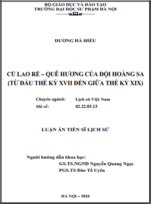 Luận án Cù Lao Ré – Quê hương của đội Hoàng Sa (Từ đầu thế kỷ XVII đến giữa thế kỷ XIX)