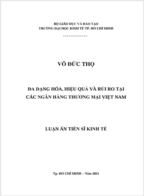 Luận án Đa dạng hóa, hiệu quả và rủi ro tại các Ngân hàng thương mại Việt Nam