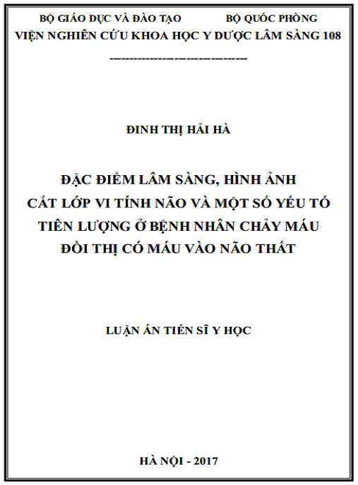 Luận án Đặc điểm lâm sàng, hình ảnh học cắt lớp vi tính não và một số yếu tố tiên lượng ở bệnh nhân chảy máu đồi thị có máu vào não thất