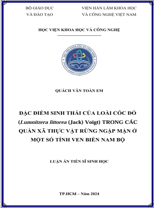 Luận án Đặc điểm sinh thái của loài Cóc đỏ (Lumnitzera littorea (Jack) Voigt) trong các quần xã thực vật rừng ngập mặn ở một số tỉnh ven biển Nam bộ