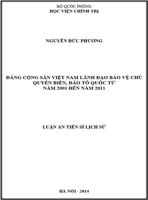 Luận án Đảng Cộng sản Việt Nam lãnh đạo bảo vệ chủ quyền biển – đảo Tổ quốc từ năm 2001 đến năm 2011