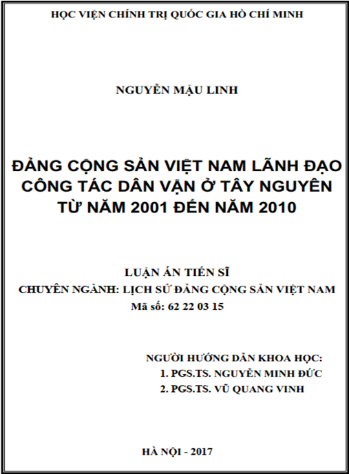 Luận án Đảng Cộng sản Việt Nam lãnh đạo công tác dân vận ở Tây Nguyên từ năm 2001 đến năm 2010