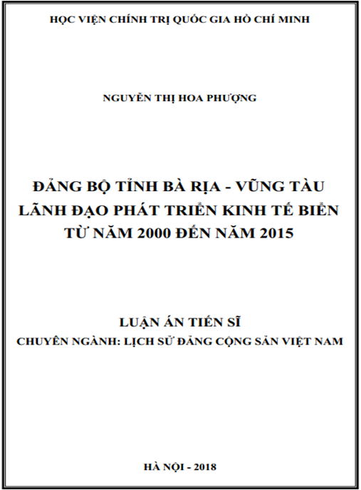 Luận án Đảng bộ tỉnh Bà Rịa – Vũng Tàu lãnh đạo phát triển kinh tế biển từ năm 2000 đến năm 2015