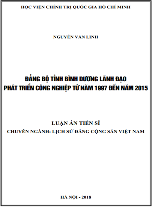 Luận án Đảng bộ tỉnh Bình Dương lãnh đạo phát triển công nghiệp từ năm 1997 đến năm 2015