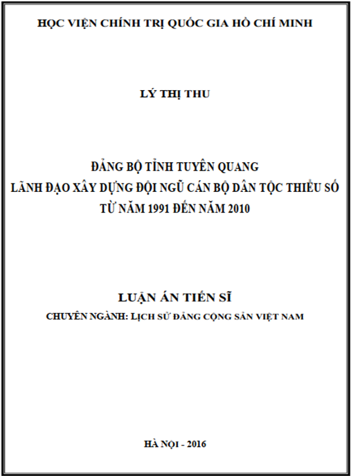 Luận án Đảng bộ tỉnh Tuyên Quang lãnh đạo xây dựng đội ngũ cán bộ dân tộc thiểu số từ năm 1991 đến năm 2010