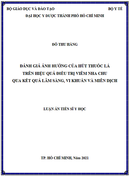 Luận án Đánh giá ảnh hưởng của hút thuốc lá trên hiệu qủa điều trị viêm nha chu qua kết quả lâm sàng, vi khuẩn và miễn dịch