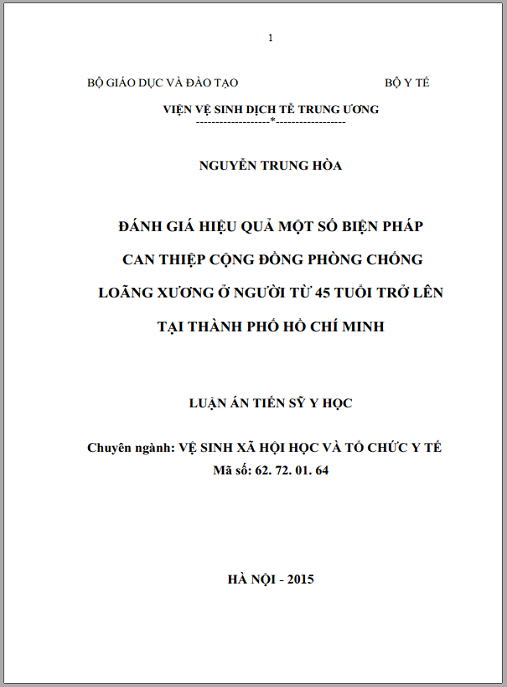 Luận án Đánh giá hiệu quả một số biện pháp can thiệp cộng đồng phòng chống loãng xương ở người từ 45 tuổi trở lên tại thành phố Hồ Chí Minh