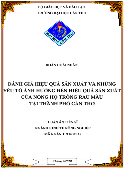 Luận án Đánh giá hiệu quả sản xuất và những yếu tố ảnh hưởng đến hiệu quả sản xuất của nông hộ trồng rau màu tại thành phố Cần Thơ