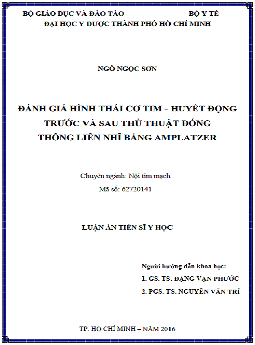 Luận án Đánh giá hình thái cơ tim – huyết động trước và sau thủ thuật đóng thông liên nhĩ bằng Amplatzer