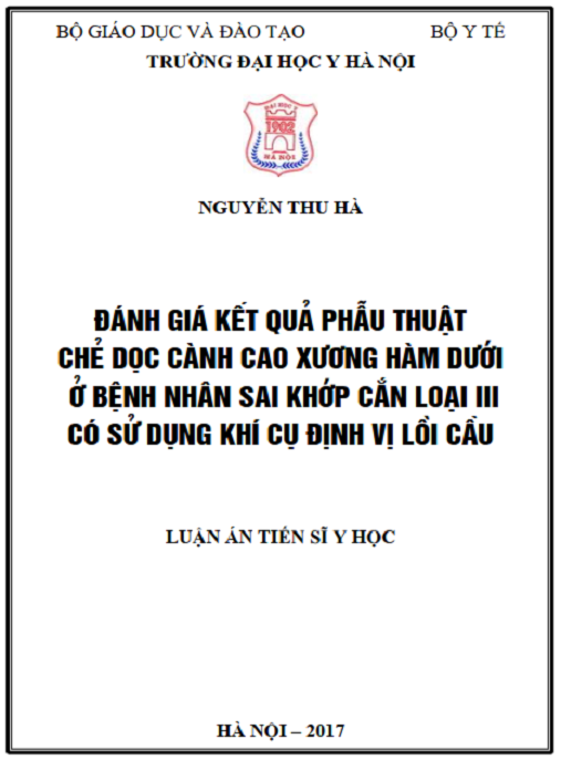 Luận án Đánh giá kết quả phẫu thuật chẻ dọc cành cao xương hàm dưới ở bệnh nhân sai khớp cắn loại III có sử dụng khí cụ định vị lồi cầu