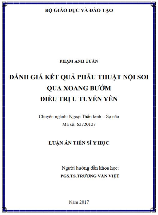 Luận án Đánh giá kết quả phẫu thuật nội soi qua xoang bướm điều trị u tuyến yên
