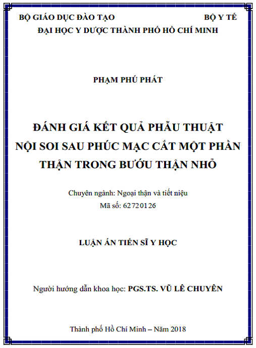 Luận án Đánh giá kết quả phẫu thuật nội soi sau phúc mạc cắt một phần thận trong bướu thận nhỏ