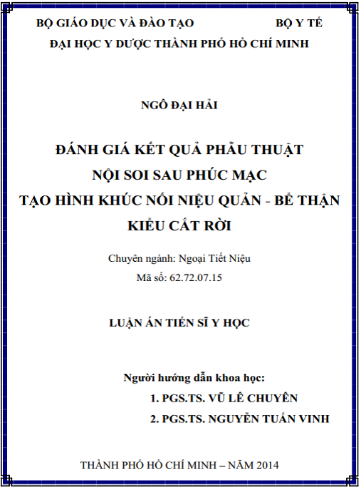 Luận án Đánh giá kết quả phẫu thuật nội soi sau phúc mạc tạo hình khúc nối niệu quản – bể thận kiểu cắt rời