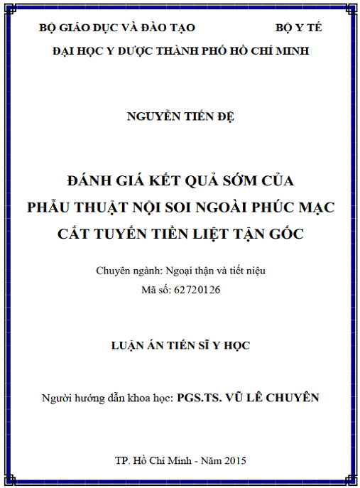 Luận án Đánh giá kết quả sớm của phẫu thuật nội soi ngoài phúc mạc cắt tuyến tiền liệt tận gốc