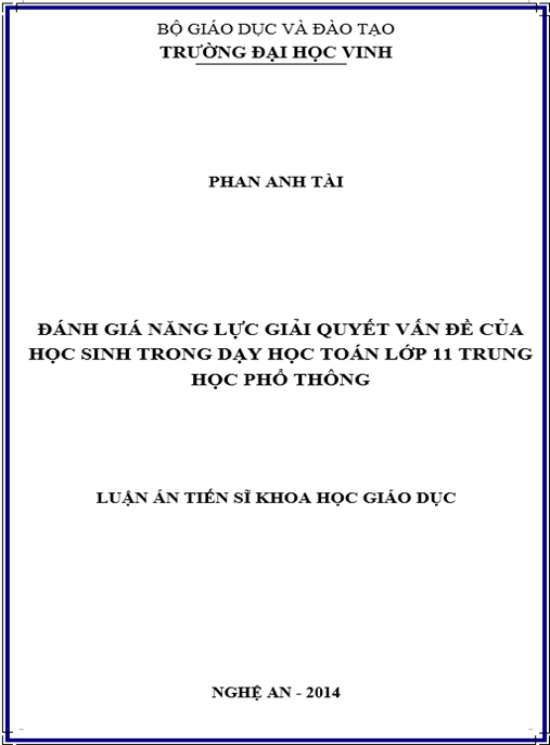 Luận án Đánh giá năng lực giải quyết vấn đề của học sinh trong dạy học Toán lớp 11 Trung học phổ thông