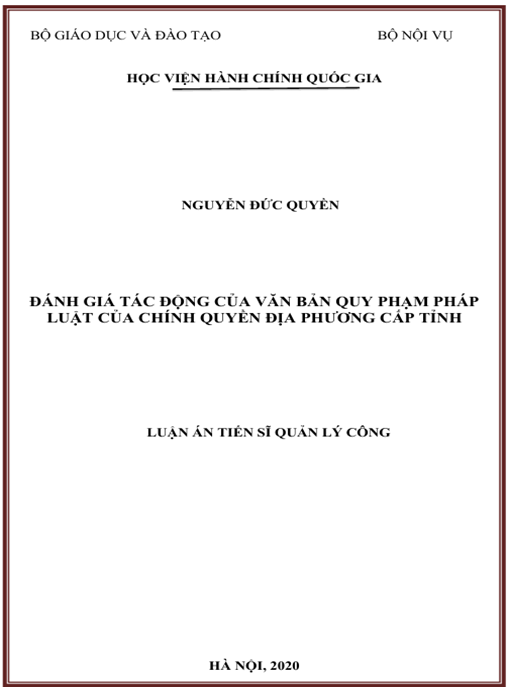 Luận án Đánh giá tác động của văn bản quy phạm pháp luật của chính quyền địa phương cấp Tỉnh