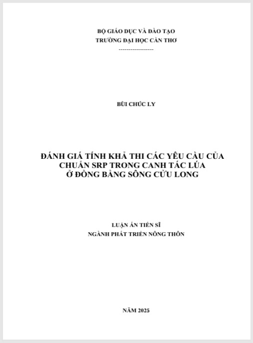 Luận án Đánh giá tính khả thi các yêu cầu của chuẩn SRP trong canh tác lúa ở Đồng bằng sông Cửu Long