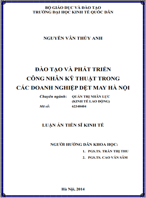 Luận án Đào tạo và phát triển công nhân kỹ thuật trong các doanh nghiệp dệt may Hà Nội