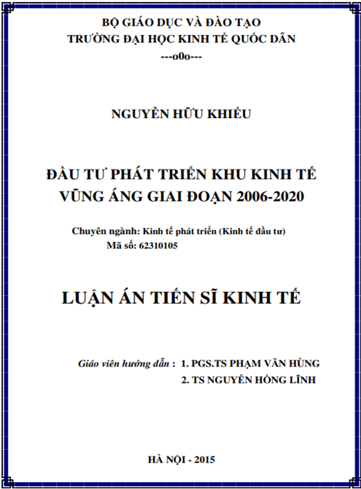 Luận án Đầu tư phát triển khu kinh tế Vũng Áng giai đoạn 2006-2020