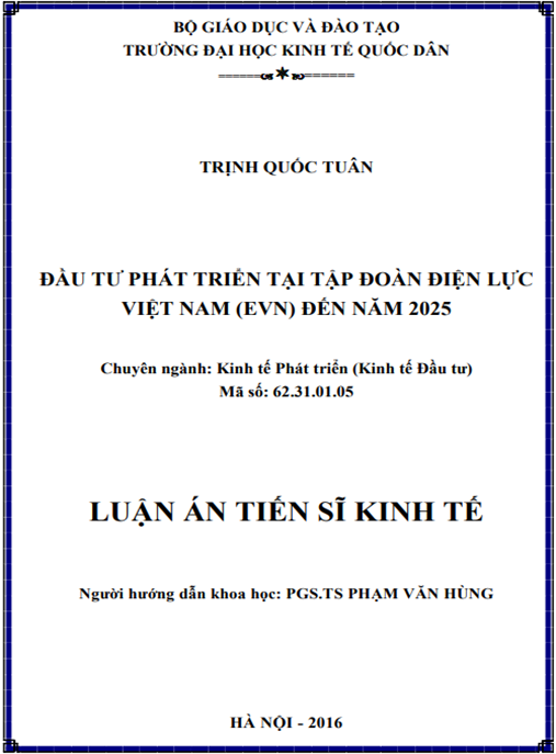 Luận án Đầu tư phát triển tại Tập đoàn Điện lực Việt Nam (EVN) đến năm 2025