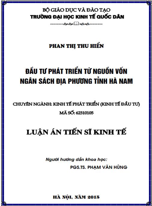 Luận án Đầu tư phát triển từ nguồn vốn ngân sách địa phương tỉnh Hà Nam