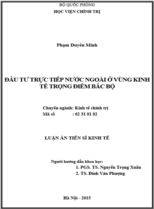 Luận án Đầu tư trực tiếp nước ngoài ở vùng kinh tế trọng điểm Bắc Bộ