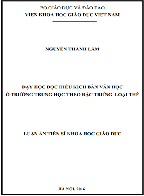 Luận án Dạy học đọc hiểu kịch bản văn học ở trường trung học theo đặc trưng loại thể