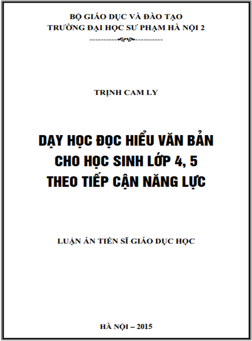 Luận án Dạy học đọc hiểu văn bản cho học sinh lớp 4 – 5 theo tiếp cận năng lực