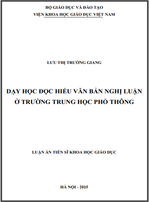 Luận án Dạy học đọc hiểu văn bản nghị luận ở trường trung học phổ thông