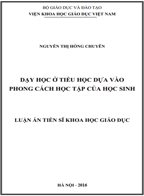 Luận án Dạy học ở tiểu học dựa vào phong cách học tập của học sinh