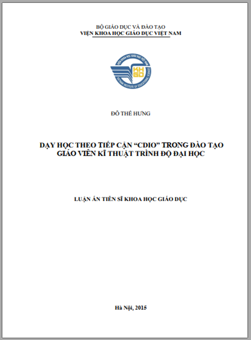 Luận án Dạy học theo tiếp cận “CDIO” trong đào tạo giáo viên kĩ thuật trình độ đại học