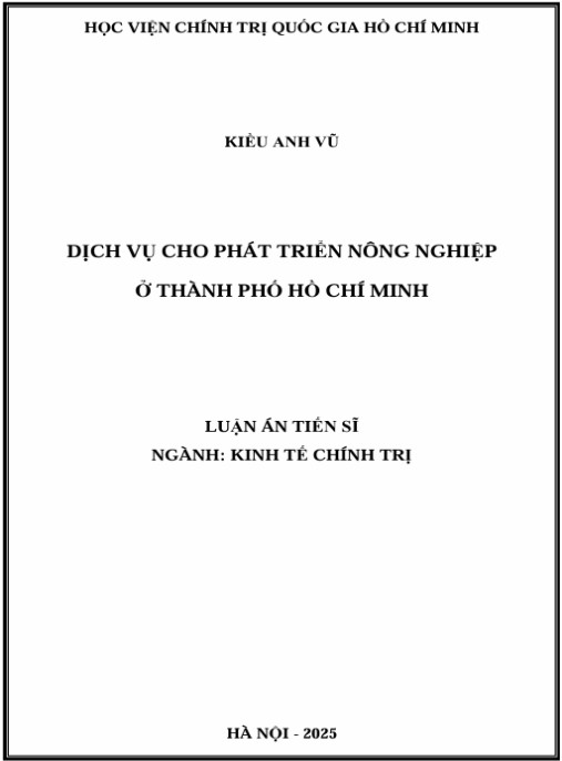 Luận án Dịch vụ cho phát triển nông nghiệp ở Thành Phố Hồ Chí Minh