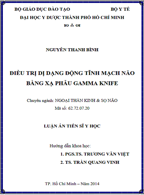 Luận án Điều trị dị dạng động tĩnh mạch não bằng xạ phẫu Gamma Knife