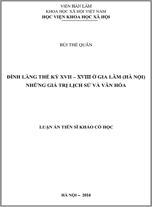 Luận án Đình làng thế kỷ XVII – XVIII ở Gia Lâm (Hà Nội) những giá trị lịch sử và văn hóa