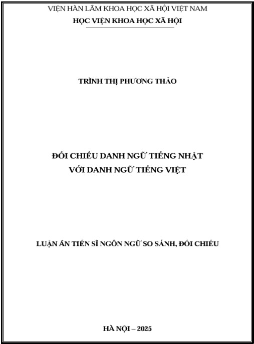 Luận án Đối chiếu danh ngữ tiếng Nhật với Danh ngữ tiếng Việt