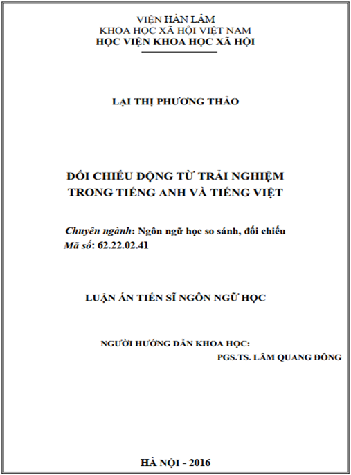 Luận án Đối chiếu động từ trải nghiệm trong tiếng Anh và tiếng Việt