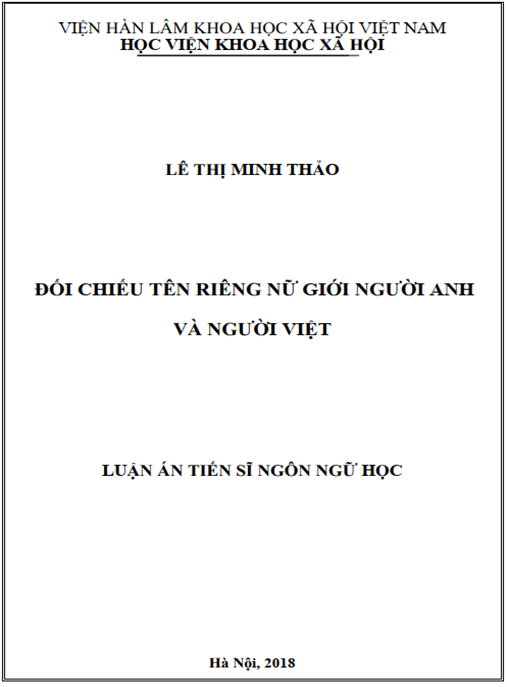 Luận án Đối chiếu tên riêng nữ giới người Anh và người Việt