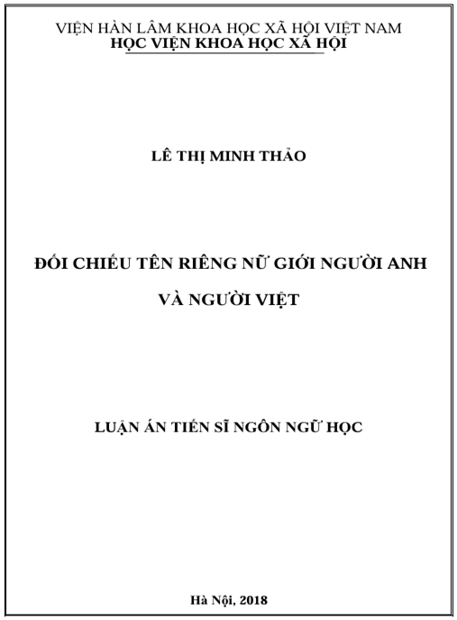 Luận án Đối chiếu tên riêng nữ giới người Anh và người Việt
