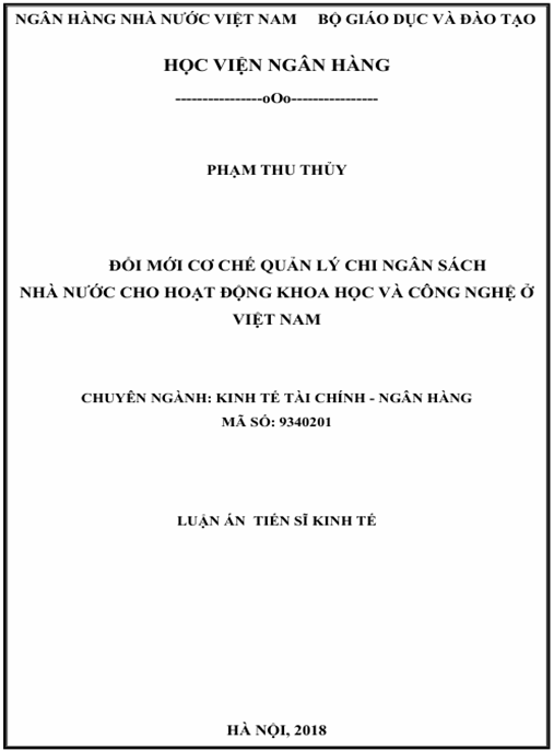 Luận án Đổi mới cơ chế quản lý chi ngân sách nhà nước cho hoạt động khoa học và công nghệ ở Việt Nam