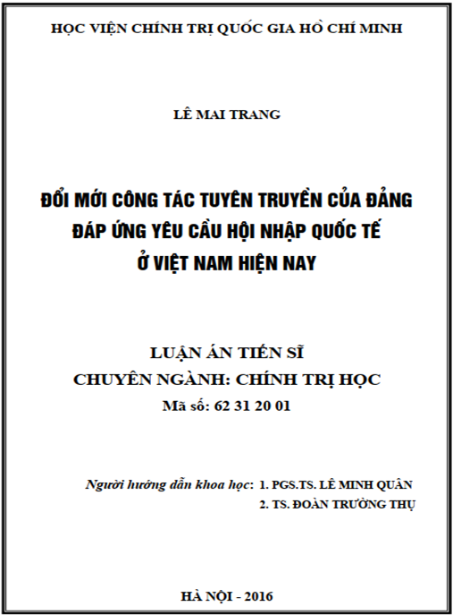 Luận án Đổi mới công tác tuyên truyền của Đảng đáp ứng yêu cầu hội nhập quốc tế ở Việt nam hiện nay